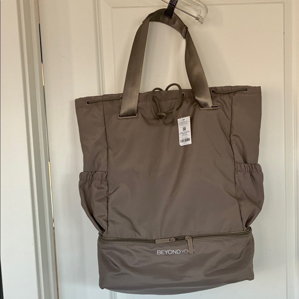 Beyond Yoga Taupe Travel Tote with Bottom Zipper